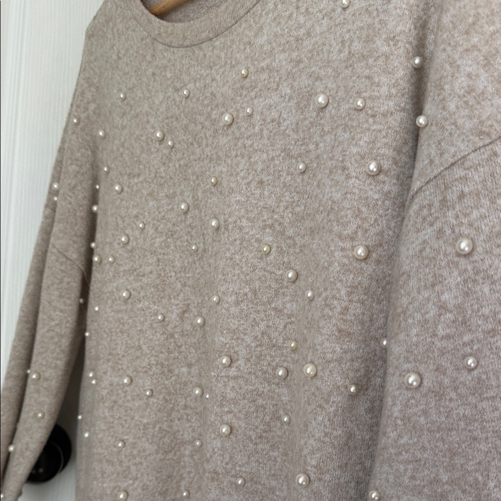Zara Beige Sweater with Pearl Embellishments